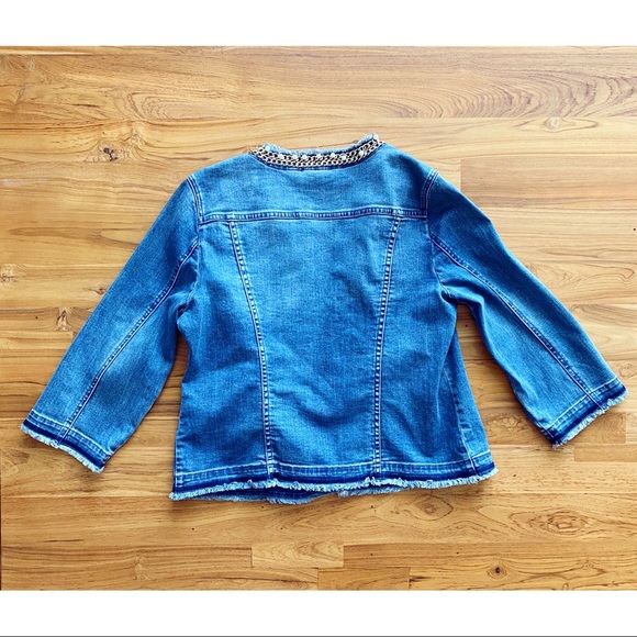 Chico’s Chain Pearl Raw Embellished Denim Jacket - Picture 2 of 9